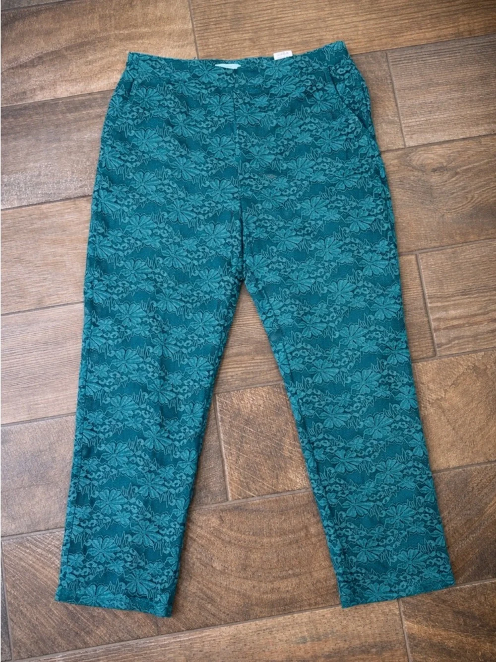 Draper James Lace Ankle Pants | Teal | Size Medium | Dressy Pull-On - Picture 4 of 11